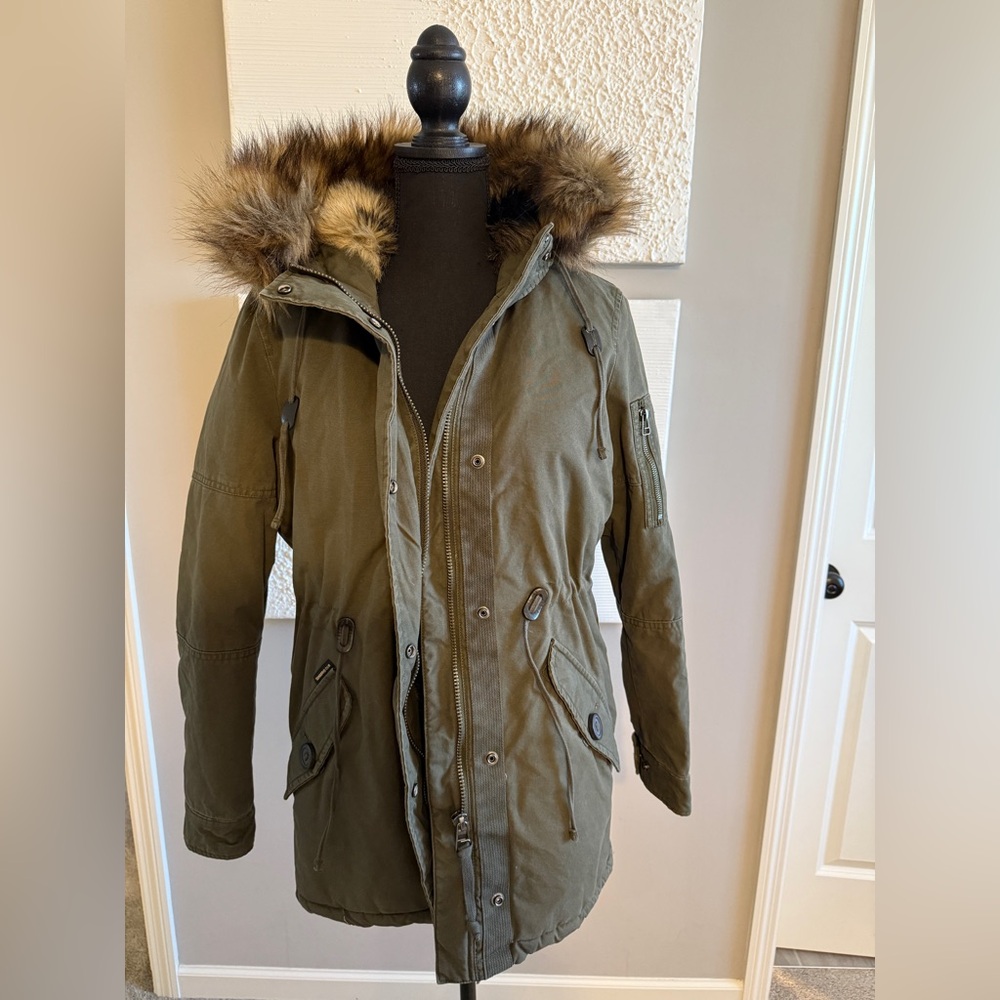 Superdry Black and Brown Faux Fur Trim